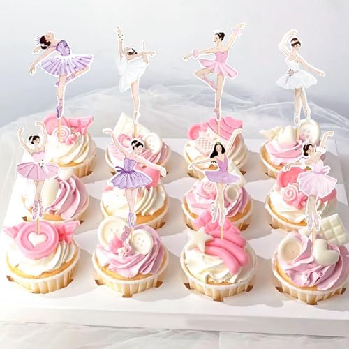Ballerina Cupcake Toppers,24 PCS Ballerina Cake Topper,Ballerina Birthday Party Decorations
