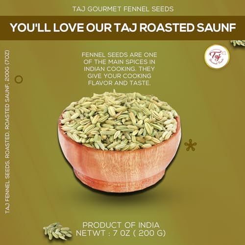 TAJ Roasted Fennel Seeds, Roasted Saunf, 7oz (200g)