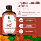 SVA Camellia Seed Oil Organic - 4 Fl Oz – 100% Natural Cold Pressed Organic Camellia Oil - for Face, Skin Care, Hair Care, Scalp Massage & Body Massage – Carrier Oil with Dropper