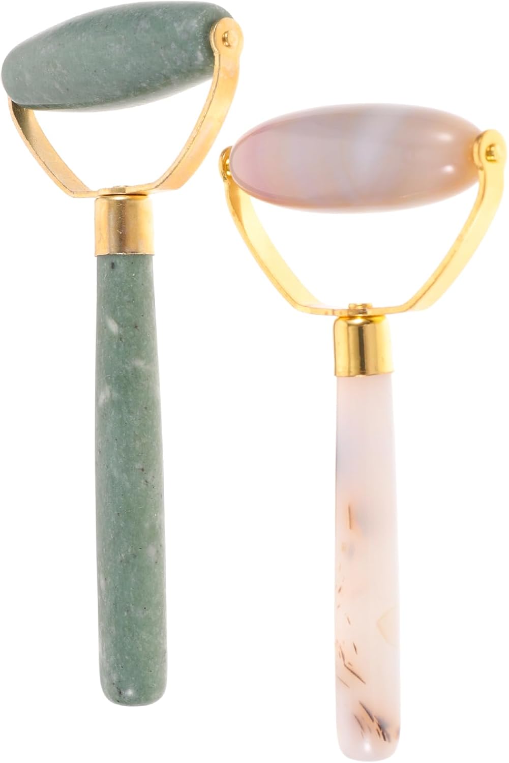FRCOLOR Jade Rollers Massaging Body Roller 2-Pack Facial Massage Tool for Face Neck Eyes Skin Care 5.31X2.75X0.62In