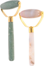 FRCOLOR Jade Rollers Massaging Body Roller 2-Pack Facial Massage Tool for Face Neck Eyes Skin Care 5.31X2.75X0.62In