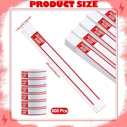 AmazingSpark 600 Pcs Red Allergy Bracelets Alert Warning Paper Wristbands Disposable Hospital Patient Bracelets ID Wristbands for Allergy Alert Identification Bands for Sports