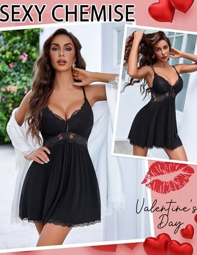Avidlove Women Chemise Night Gown Lace Modal Sleepwear V-Neck Full Slip Babydoll Lingerie Sexy Nightgowns
