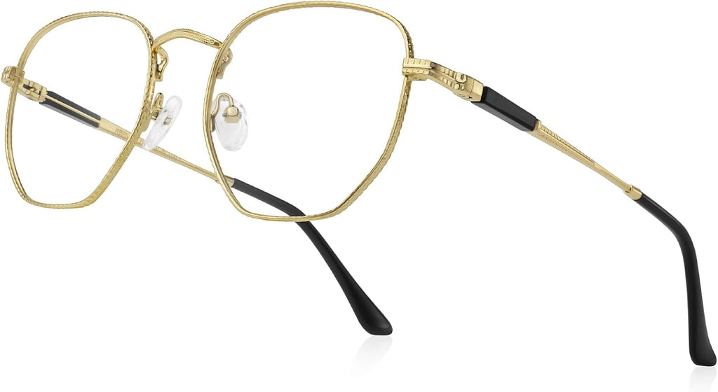Classic Square Polygon Reading Glasses for Men Women Light Blocking Computer Readers Spring Hinge Metal Frame