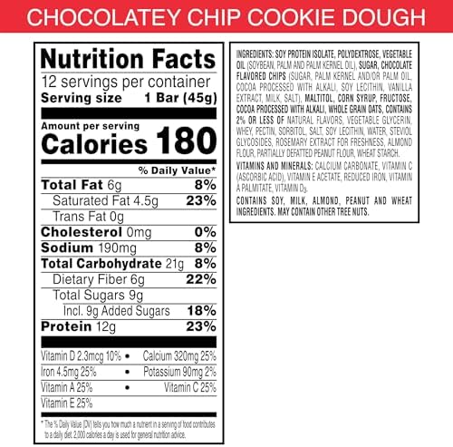 Special K Bar Protein Meal Bars, 12g Protein Snacks, Meal Replacement, Chocolatey Chip Cookie Dough, 19oz Box (12 Count)