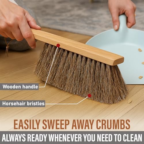 Takavu Multi-Purpose Counter Brush with Solid Wood Handle, Natural Horsehair Bristles for Gentle Dusting of Furniture, Drafting, Patio, Fireplace Cleaning, Shop Brush, Woodworking Tool & Accessories