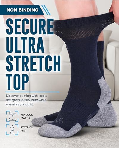 Doctor's Select Diabetic Socks for Men - 6 Pairs Non Binding Stretch Top, Bamboo Viscose Mens Diabetic Socks