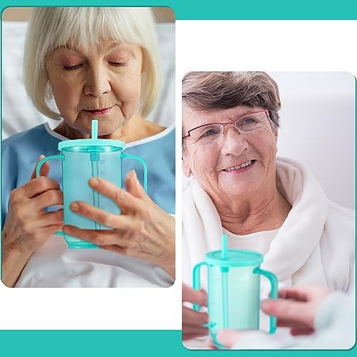 Sliner 3 Pcs Adults Sippy Cups for Elderly 12 oz Straw Sippy Cups with 2 Handles No Spill for Adults Spill Proof Dysphagia Cup for Disabled Patients Elderly Care (Blue)