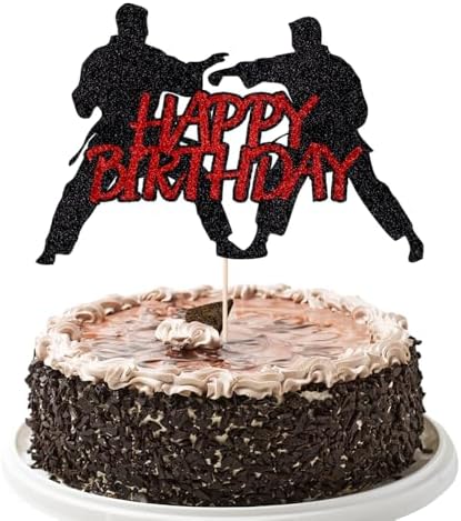 Taekwondo karate cake topper happy birthday martial arts decoration black RED flash karate taekwondo selection kung fu theme baby shower birthday party cake decoration supplies