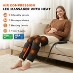 Air Compression Leg Massager with Heat : Calf, Knees & Thigh Recovery Compression System for Pain Relief & Circulation - Sequential Massager with 3 Heat,3 Modes & 6 Intensities for Daily Use