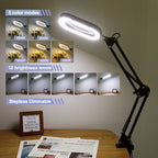Drdefi 10X Square Magnifying Glass with Light and Stand, Real Glass LED Lighted Magnifier, 5 Color Modes Stepless Dimmable, Hands-Free Mag Desk Lamp with Clamp for Reading Craft Hobby Close Work Black