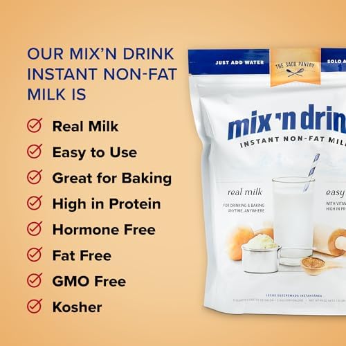 SACO Mix 'n Drink Instant Skim Milk, Fat-Free, GMO-Free, Gluten-Free, Nut-Free, rBST Free, High Calcium and Protein, Makes 10 Gallons