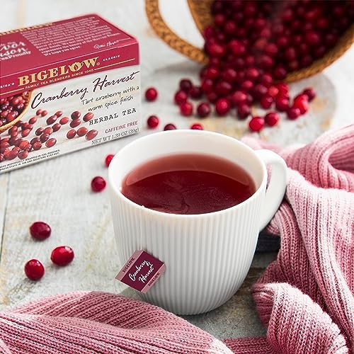 Bigelow Tea Cranberry Harvest Herbal Tea, Caffeine Free Tea with Cranberry and Spice, Holiday and Christmas Tea, 18 Count Box (Pack Of 6), 108 Total Tea Bags