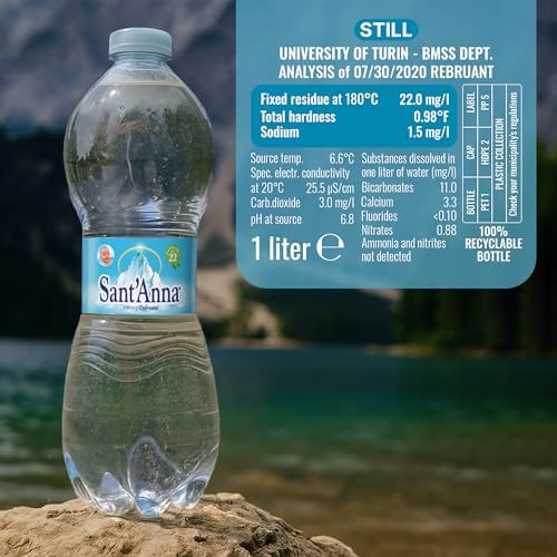 Sant'Anna Still Mineral Water, 33.8 Fl Oz (6-Pack) | Pure Italian Alps Mountain-Fresh Drinking Water | Natural Functional Drink | Sodium-Free Mineral in BPA-Free Bottles