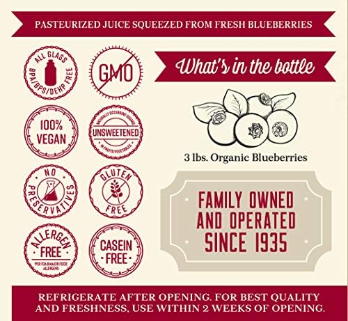 Lakewood Organic PURE Blueberry Juice, 32 Fl Oz (Pack of 6)