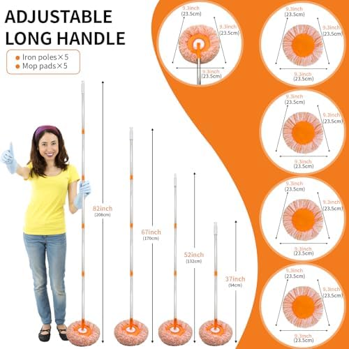 360 Rotatable Adjustable Wall Mop with 5 Mop Heads, 78 Inch Wall Cleaner for Floor, Ceiling & Baseboard