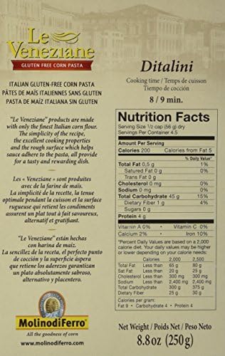 Le Veneziane Italian Gluten Free Corn Pasta Ditalini 250