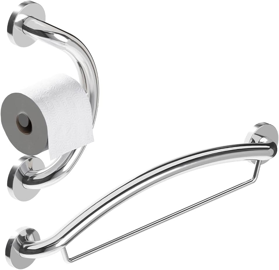 HealthCraft Products - Plus Series Grab Bar - Toilet Paper Holder / 24" Towel Bar Combo Pack - Polished Chrome