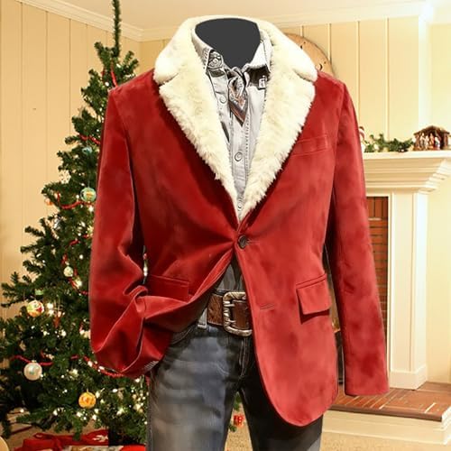 Christmas Suit for Men Slim Fit Lapel Corduroy Blazer Jacket Business Work Wedding Dress Tuxedo Xmas Holiday Sports Coat