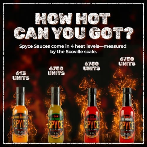 SPYCE Habanero Hot Sauce Gift Set Variety Pack, Vegan, Gluten Free, Low Sodium, Non GMO, No MSG, No Sugar, No Filler 5 oz/4 Pack