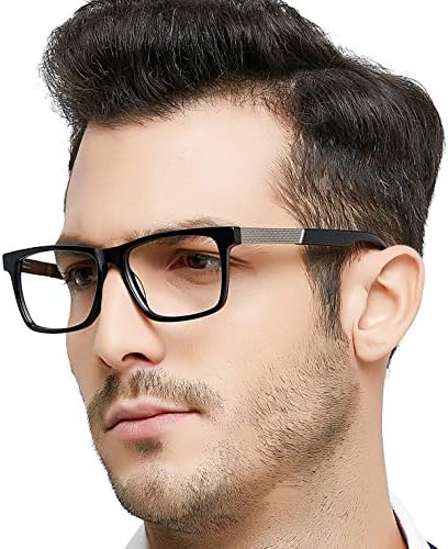 OCCI CHIARI Blue Light Filter Computer Glasses for Mens Rectangle Eyewear Clear Optical Eyeglasses Frame (M-OC7220 Black)