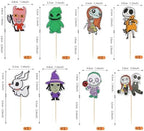 40 Pack Halloween Cupcake Toppers Skull Ghost Jack and Sally Cupcake Picks for Scary Christmas Halloween Anniversary Birthday Cake Decorations Party Supplies