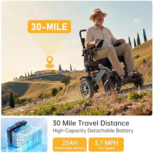 Heavy Duty Electric Wheelchairs for Adults, Supports 400 lbs, 30 Miles Travel Range with 25Ah Battery, Foldable Electric Wheelchair, Motorized Wheelchair with 19" Seat– Perfect for Park & Outdoor Use