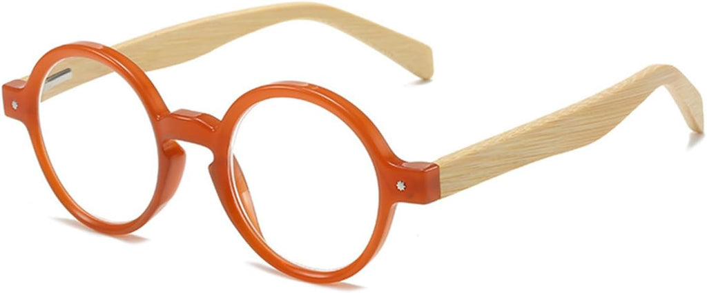 Round Wood Look Reading Glasses for Men Women Spring Hinges Retro Fashion Wood Readers with Bamboo Temples