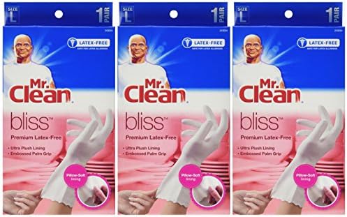 Mr. Clean 243034 Bliss Premium Latex-free Gloves, Large, 3 Pairs