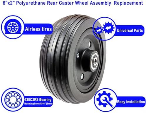 6"x2" Rear Caster Wheel Assembly for Jazzy Select, Jazzy Select Elite, and Pride TSS 300 (WHLASMB2047),Replacement Power Chair Wheels W/Solid Tires and W/Bearings,WHLASMB2047,Black 1Pr.