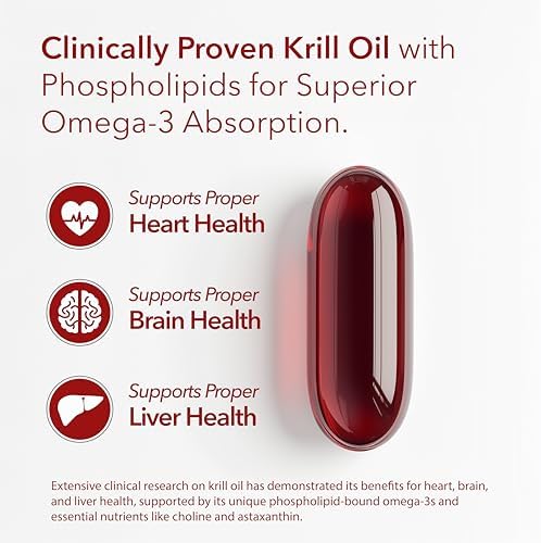100% Pure Organic Antarctic Krill Oil 1000mg, 120-Day, Omega 3, Highest Concentration 56% Phospholipids, EPA Choline, Astaxanthin, Wild Caught, Sustainable, Supports Heart, Brain & Joints, No Fish Oil
