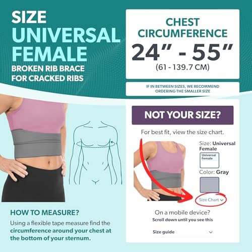 BraceAbility Broken Rib Brace for Women and Men - Rib Protector Compression Wrap, Chest Support Belt for Bruised, Fractured, Dislocated Ribs, Costochondritis Relief, Sternum Brace (Female - Gray)