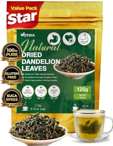 WOTIHA Natural Dandelion Leaf Tea 4.4oz - Premium Loose Leaf Raw Cut & Sifted - Supports Healthy Liver Function & Digestion - Herbal Tea for Natural Cleansing - Non-GMO, Caffeine-Free