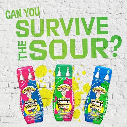 WARHEADS Super Sour Double Drops - Liquid Sour Candy - Blue Raspberry, Green Apple and Watermelon Assorted Flavors - 1.01 oz. Bottles - 3 Pack