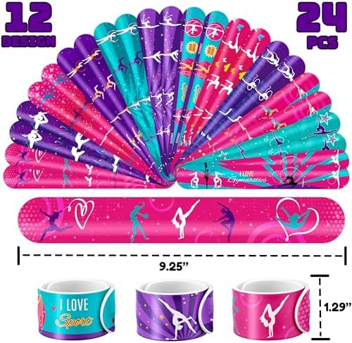 72PCS Gymnastics Party Favors - 48 Tattoos & 24 Slap Bracelets, Perfect for Gymnastics-Themed Birthdays, School Prizes, and Christmas Rewards for Kids