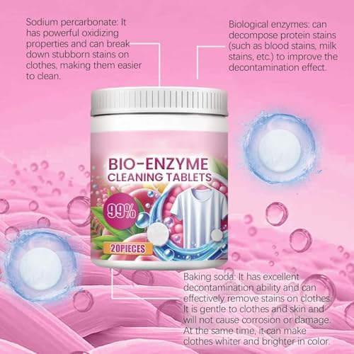 Multi-Functional Bio-Enzyme Cleaning Tablets,Dissolve Concentrated Cleaning Tablets,Bio Enzyme Explosive Salt,Barrel Large Capacity,Bleach Tablets for Laundry Kitchen Clothes (3pcs)