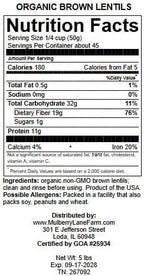 Brown Lentils, Small, 5 Pounds USDA Certified Organic, Non-GMO, Bulk, Product of USA, Mulberry Lane Farms