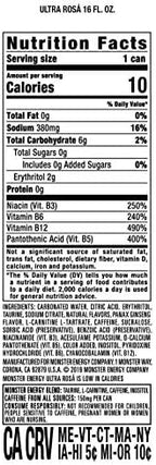 Monster Energy Ultra Rosa, Sugar Free Energy Drink, 16 Ounce | Pack of 15