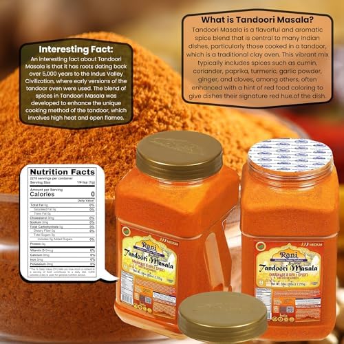 Rani Tandoori Masala (Natural, No Colors Added) Indian 11-Spice Blend 80oz (5lbs) 2.27kg Bulk PET Jar ~ Salt Free | Vegan | Gluten Friendly | NON-GMO | Kosher | Indian Origin