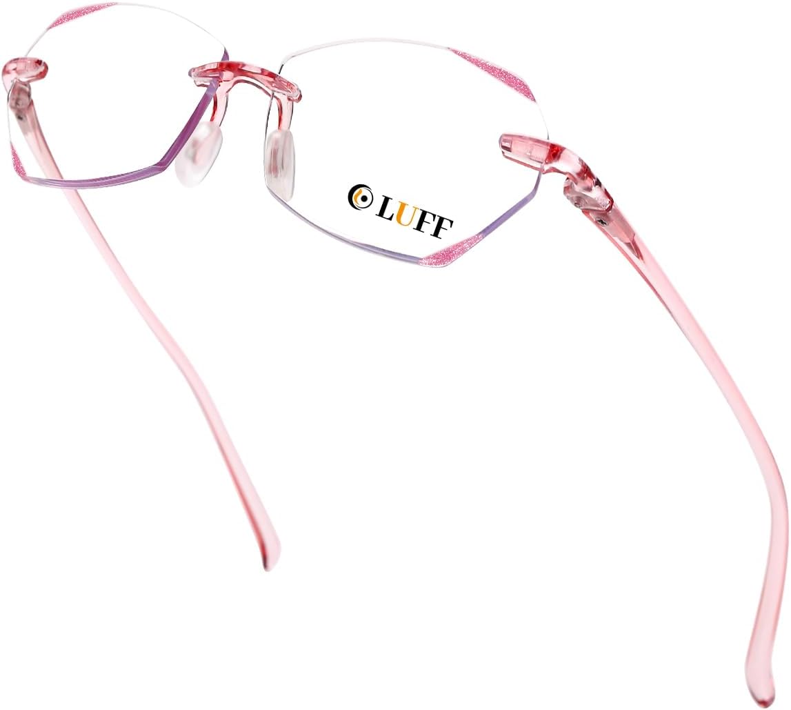 LUFF Rimless Reading Glasses for Women Blue Light Blocking,Stylish Lightweight Frameless Computer Readers Anti Eyestrain