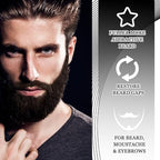 Beard Pencil Filler for Men, Waterproof High Coverage Beard Pen Kit with Beard Brush,Sweatproof Long Lasting Mustache Eyebrows Repair Pen with 4 Micro-Fork Tips（Black）