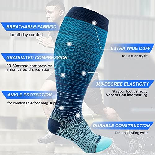 LEVSOX Plus Size Compression Socks Wide Calf Men&Women 20-30 mmhg Knee High Support Socks for Medical, Nurse, Diabetic