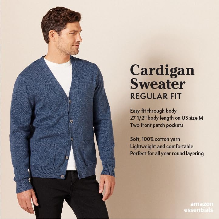 Amazon Essentials Men's V-Neck Cotton Cardigan Sweater