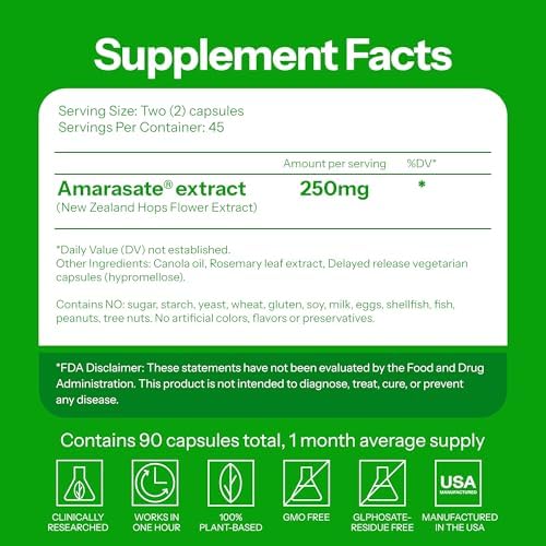Calorie Control Supplement 6X Natural GLP-1 Support, Official & Patented Amarasate Formula, Plant Based Dietary GLP1 Supplement, Manages Appetite, Hunger & Cravings, 1 Month Average Supply, 90 Count