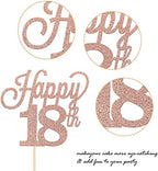 1 Pack Happy 18th Cake Topper Black Glitter Number 18 Eighteen Birthday Cake Pick Decorations for Cheers to 18 Years Old 18th Birthday Wedding Anniversary Party Supplies Rose Gold