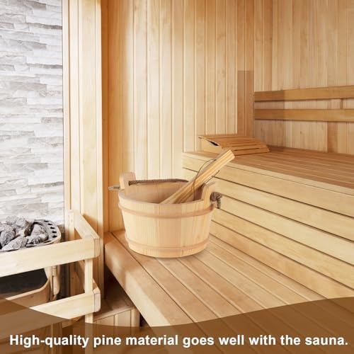 6L Wooden Sauna Bucket and Ladle Set, Handmade Pine Sauna Bucket with Rope Handle,Natural Pine