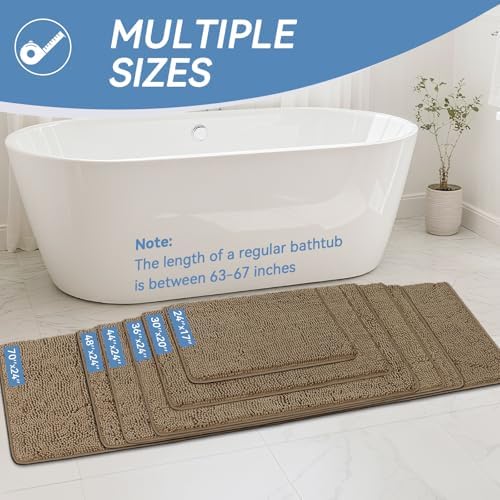 Bcoimo 24x17 Chenille Bath Mat – Non-Slip with Backing Bath Rug Ultra-Absorbent and Machine Washable Bathroom Mat Quick-Dry Design. Ideal for Bathroom Shower and Tub Areas