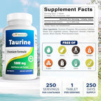 Best Naturals Taurine 1000 mg 250 Tablets - Supports Eye Health, Healthy Cellular Activity & Cardiovascular Health