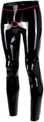 Latex Men Trousers with Trims Ring Holes Skinny Latex Leggings,Black,Large
