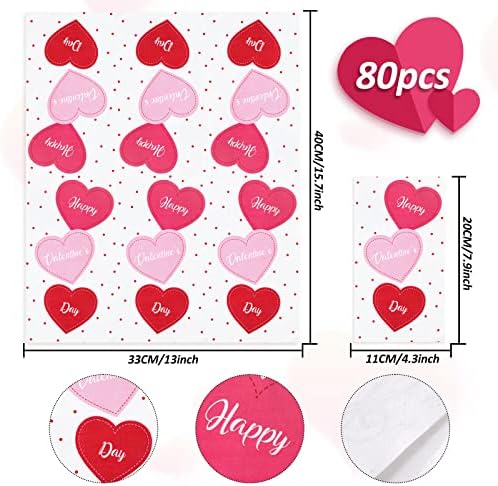 Whaline Valentine's Day Guest Napkins 3 Ply Heart Disposable Paper Napkins Sweet Heart Dinner Hand Napkin Towel for Home Kitchen Bathroom Powder Room Wedding Holiday Party Supplies, 80Pcs